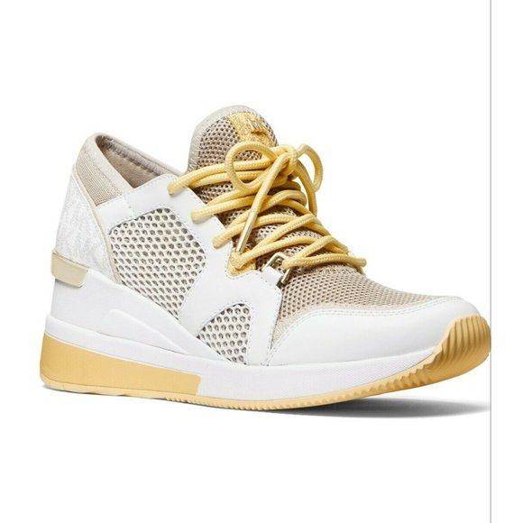 Michael Kors Liv Trainer Small Circular Air Mesh Sneaker Shoes Light Sand Multi - Picture 1 of 5